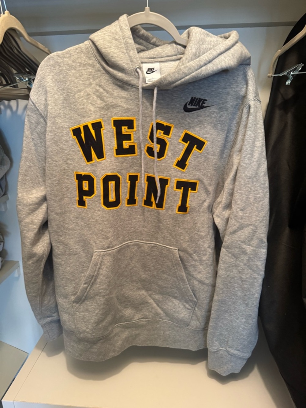 Nike Gray West Point Pullover Hoodie with Black and Yellow Lettering